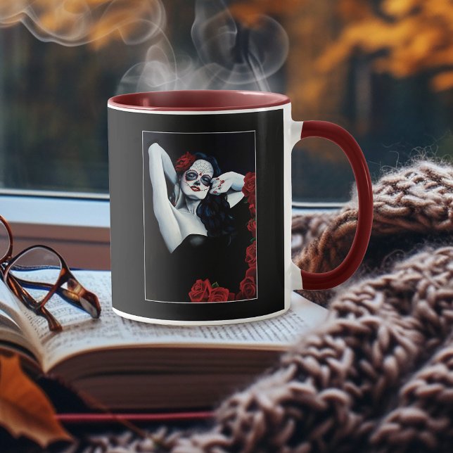 Sugar Skull Red Roses Black Mug (Creator Uploaded)