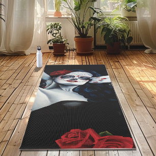 Sugar Skull Red Roses Black Yoga Mat