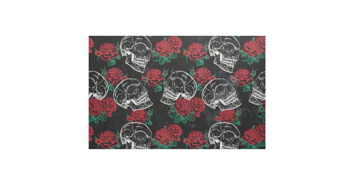 Sugar Skull Red Roses | Gothic Grunge Glam Modern Fabric