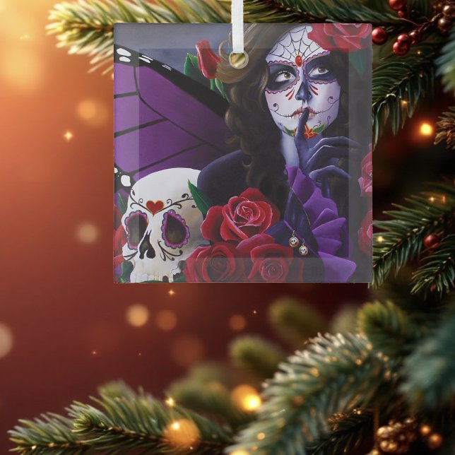 Sugar Skull Red Roses Purple Glass Tree Decoration (Creator Uploaded)