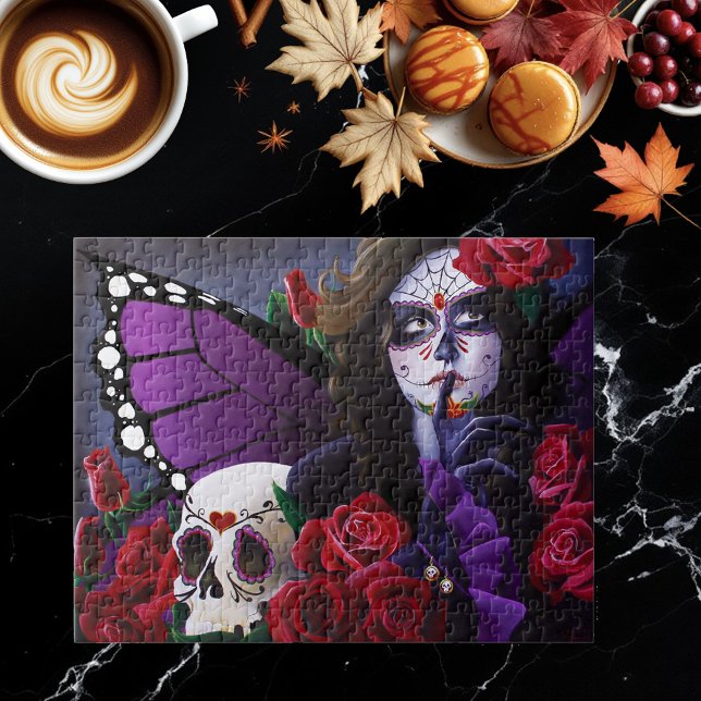 Sugar Skull Red Roses Purple Jigsaw Puzzle (Creator Uploaded)