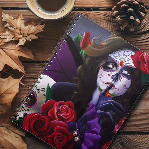 Sugar Skull Red ROses Purple Notebook
