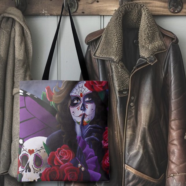 Sugar Skull Red Roses Purple Tote Bag (Creator Uploaded)
