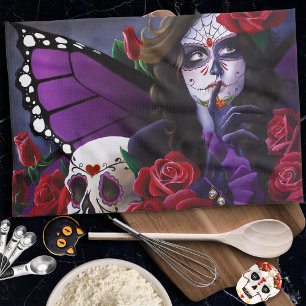 Sugar Skull Red Roses Tea Towel