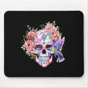 Sugar Skull Retro Flower with Hummingbird Mouse Mat