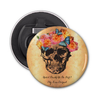 Sugar Skull Roses  Golden Skull Art Bottle Opener