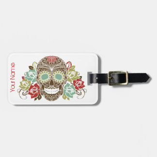 Sugar Skull & Roses Luggage Tag w/ leather strap