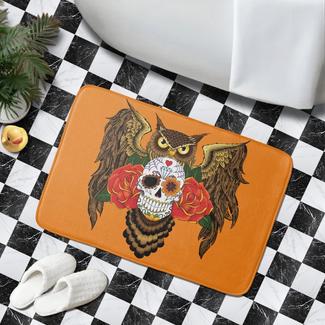 Sugar SKull Roses Owl  Bath Mat (Creator Uploaded)