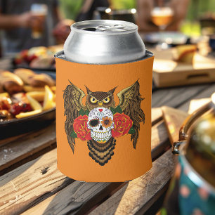 Sugar Skull Roses Owl Can Cooler