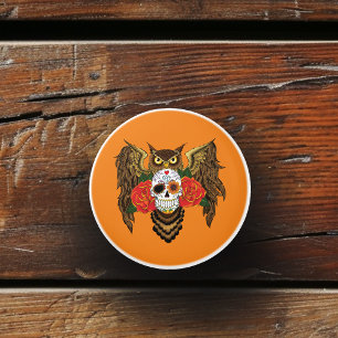 Sugar Skull Roses Owl Ceramic Knob