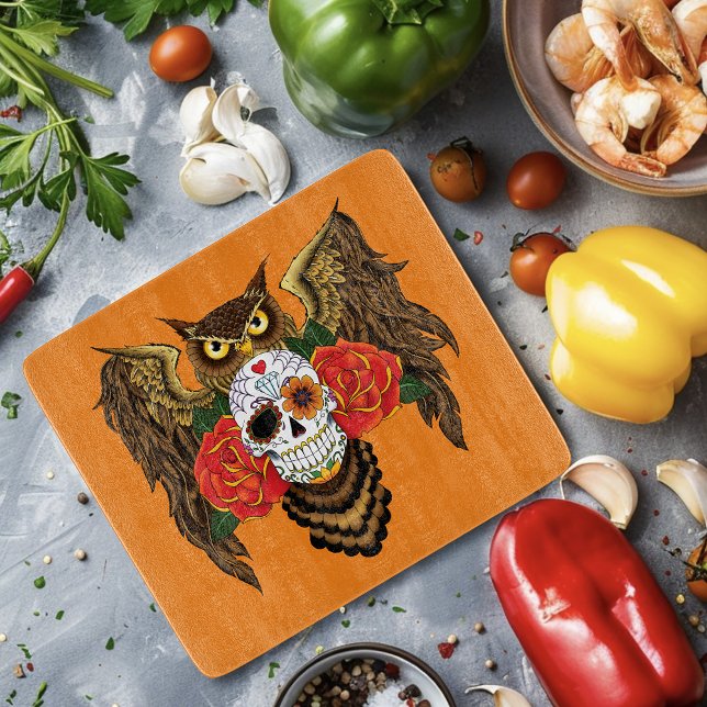 Sugar Skull Roses Owl Cutting Board (Creator Uploaded)
