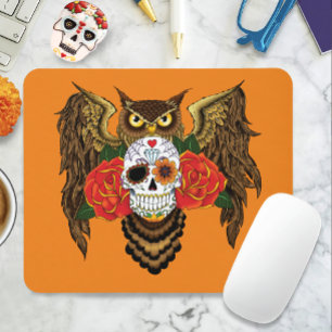Sugar SKull Roses Owl Mouse Mat