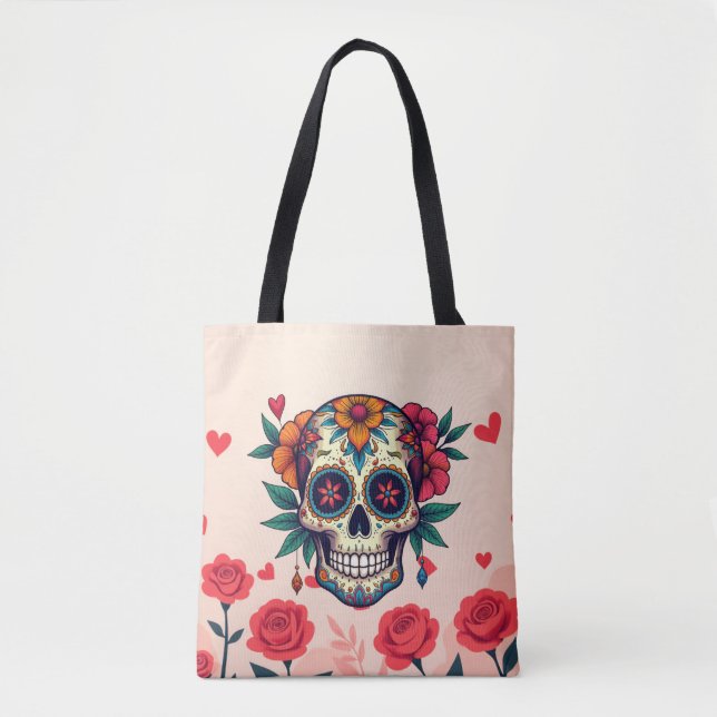 Sugar Skull Roses Tote Bag (Front)
