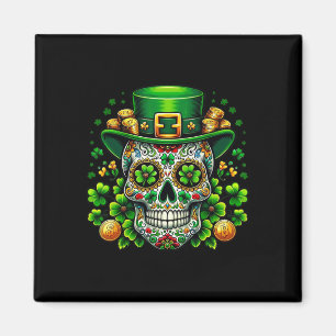 Sugar Skull Saint Patricks Day Of Dead Leprechaun Magnet