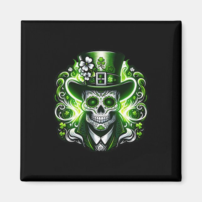 Sugar Skull Saint Patricks Day Of Dead Leprechaun  Magnet (Front)