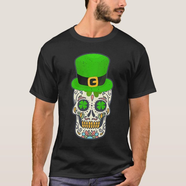 Sugar Skull Saint Patricks Day Of Dead Lucky Hallo T-Shirt (Front)