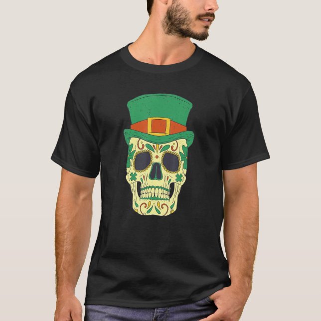 Sugar Skull Saint Patricks Day of Dead Mexican Men T-Shirt (Front)