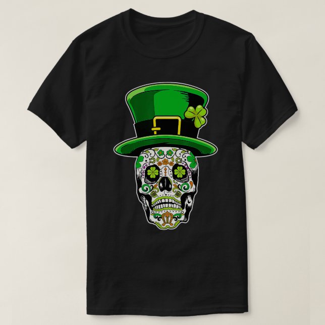 Sugar Skull Saint Patricks Day of Dead T-Shirt (Design Front)