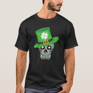 Sugar Skull Saint Patricks Day Shamrock Hat Graphi T-Shirt