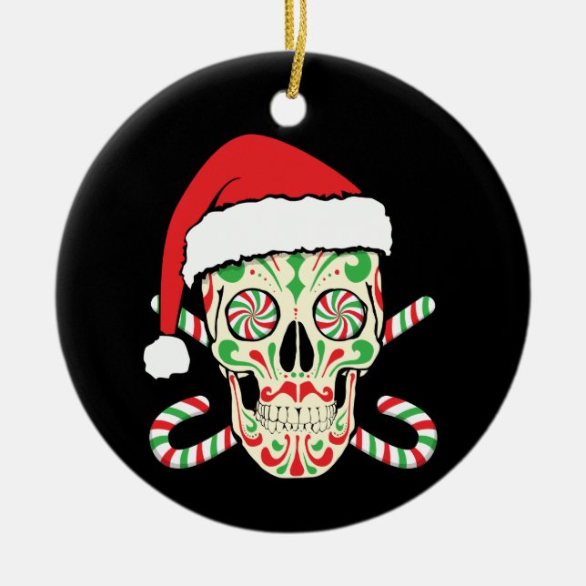 Sugar Skull Santa Ceramic Tree Decoration (Front)