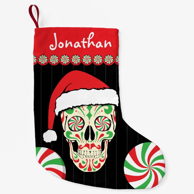 sugar skull santa customisable small christmas stocking (Front)
