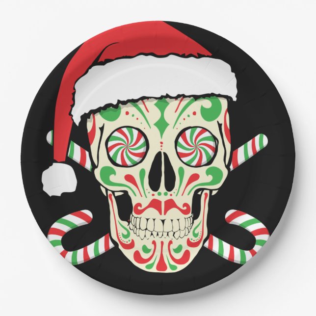 Sugar Skull Santa Paper Plate (Front)
