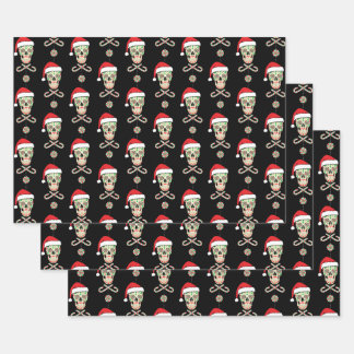 Sugar Skull Santa Pattern Wrapping Paper Sheet