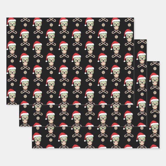 Sugar Skull Santa Pattern Wrapping Paper Sheet (Set)