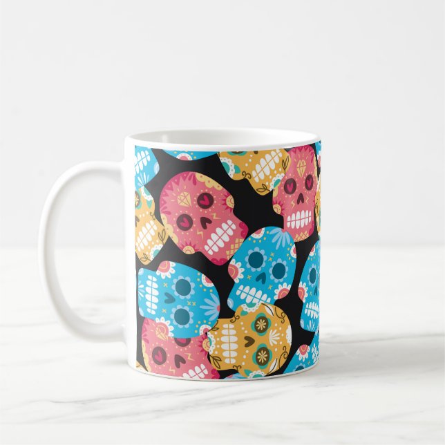 Sugar skull seamless background coffee mug (Left)