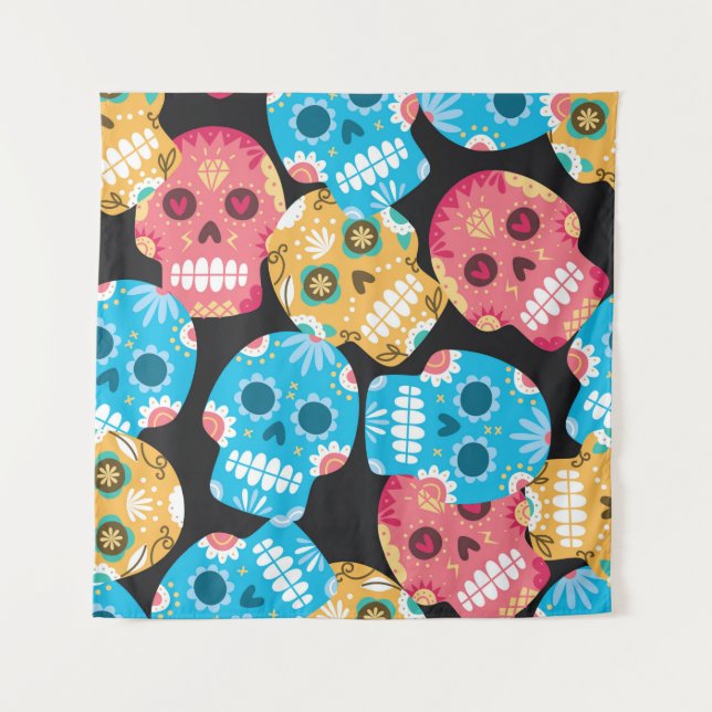 Sugar skull seamless background tapestry (Front)