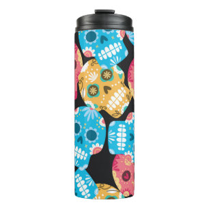 Sugar skull seamless background thermal tumbler