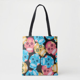 Sugar skull seamless background tote bag