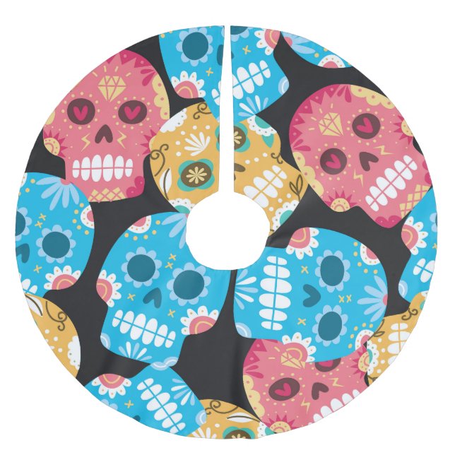 Sugar skull, seamless festive background. brushed polyester tree skirt (Front)