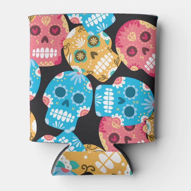 Sugar skull, seamless festive background. can cooler (Front)