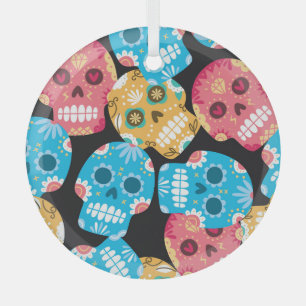Sugar skull, seamless festive background. glass tree decoration