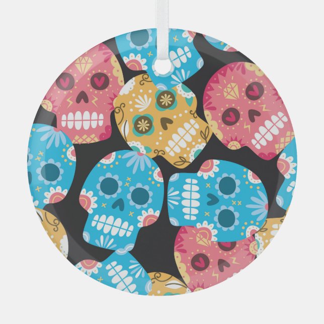 Sugar skull, seamless festive background. glass tree decoration (Front)