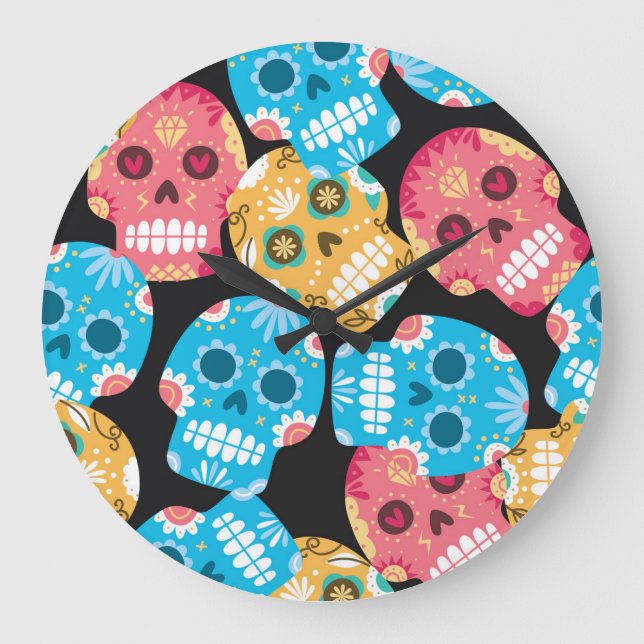 Sugar skull, seamless festive background. large clock (Front)