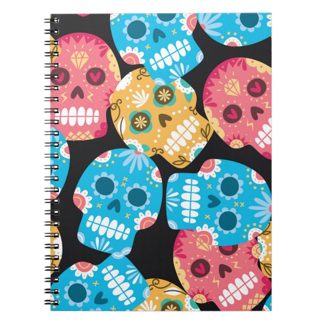 Sugar skull, seamless festive background. notebook (Front)