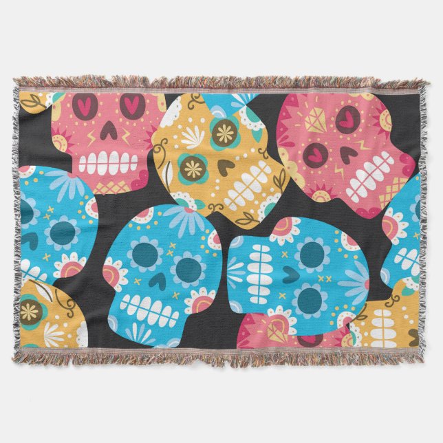 Sugar skull, seamless festive background. throw blanket (Front)