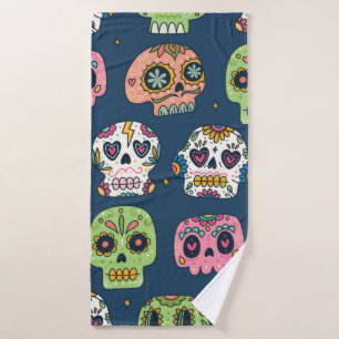 sugar skull seamless pattern vintage illustration bath towel