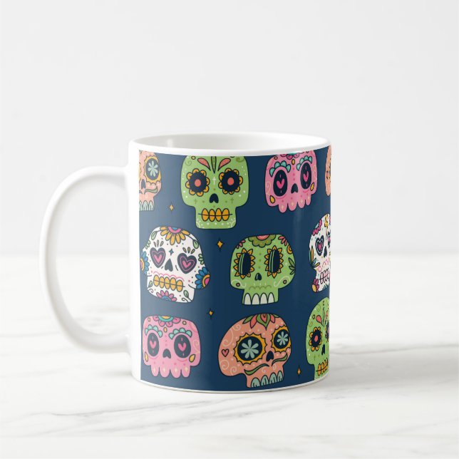 sugar skull seamless pattern vintage illustration coffee mug (Left)
