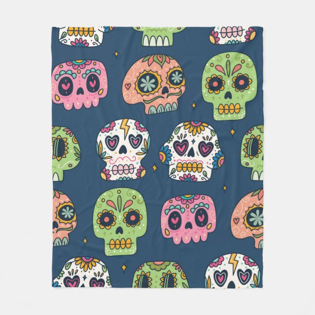 sugar skull seamless pattern vintage illustration fleece blanket (Front)