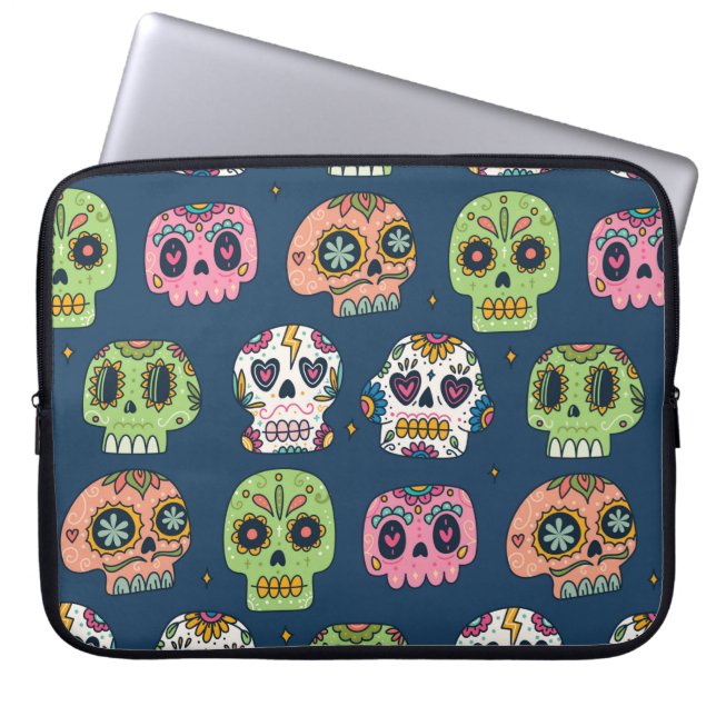 sugar skull seamless pattern vintage illustration laptop sleeve (Front)