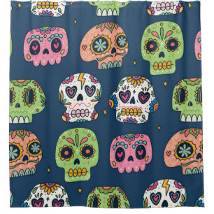 sugar skull seamless pattern vintage illustration shower curtain