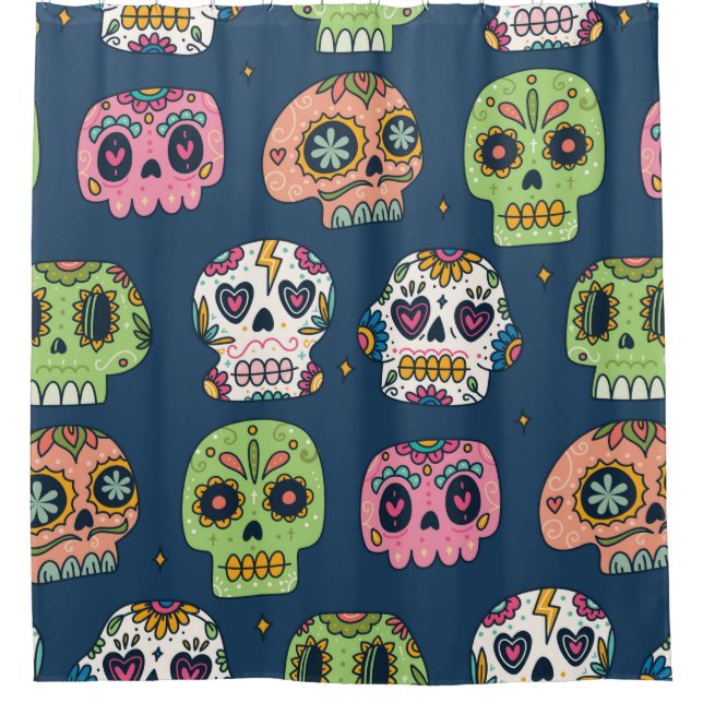 sugar skull seamless pattern vintage illustration shower curtain (Front)