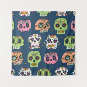 sugar skull seamless pattern vintage illustration tapestry