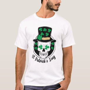 Sugar Skull Shamrock Black Hat St Patrick's Day Fu T-Shirt