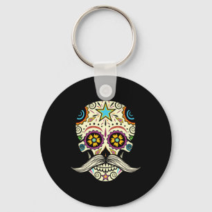 Sugar Skull Shirt For Men Boys Moustache Day Of Th Key Ring