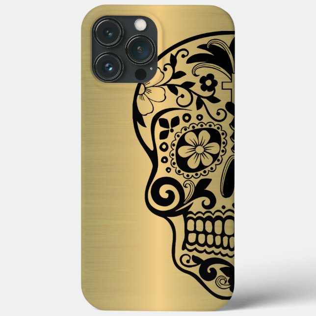 Sugar Skull Silhouette On Faux Shiny Gold Case-Mate iPhone Case (Back)