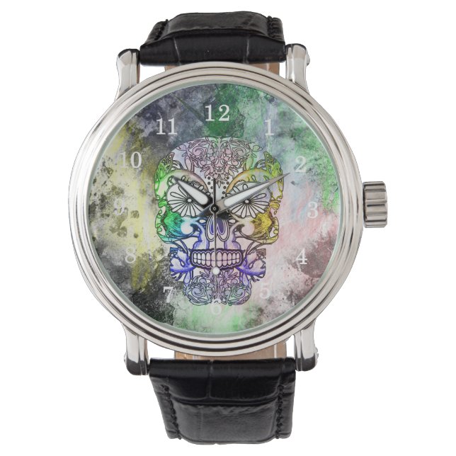 Sugar Skull Skeleton Grunge Watch (Front)